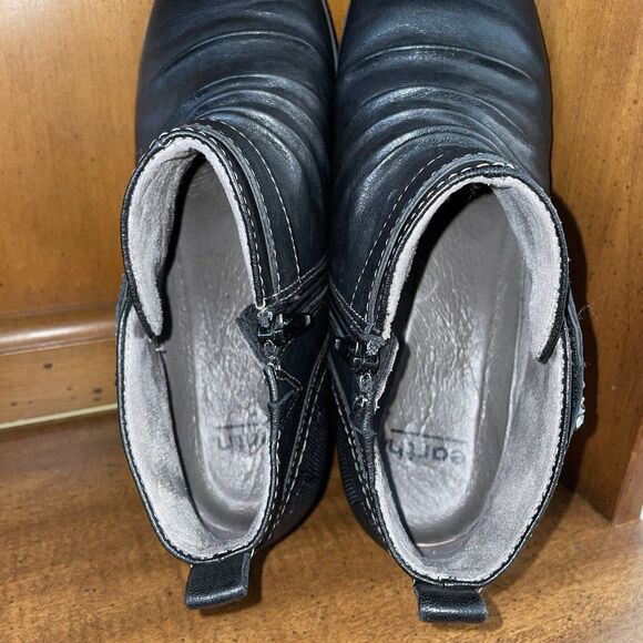 Earth Avani Buckeye Leather Ankle Boots Black Zipper Low Heel Bootie Womens 11 M - Picture 6 of 11